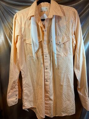 Vintage Jason Peach Polka Dot Western Shirt with White Tie. Box PP